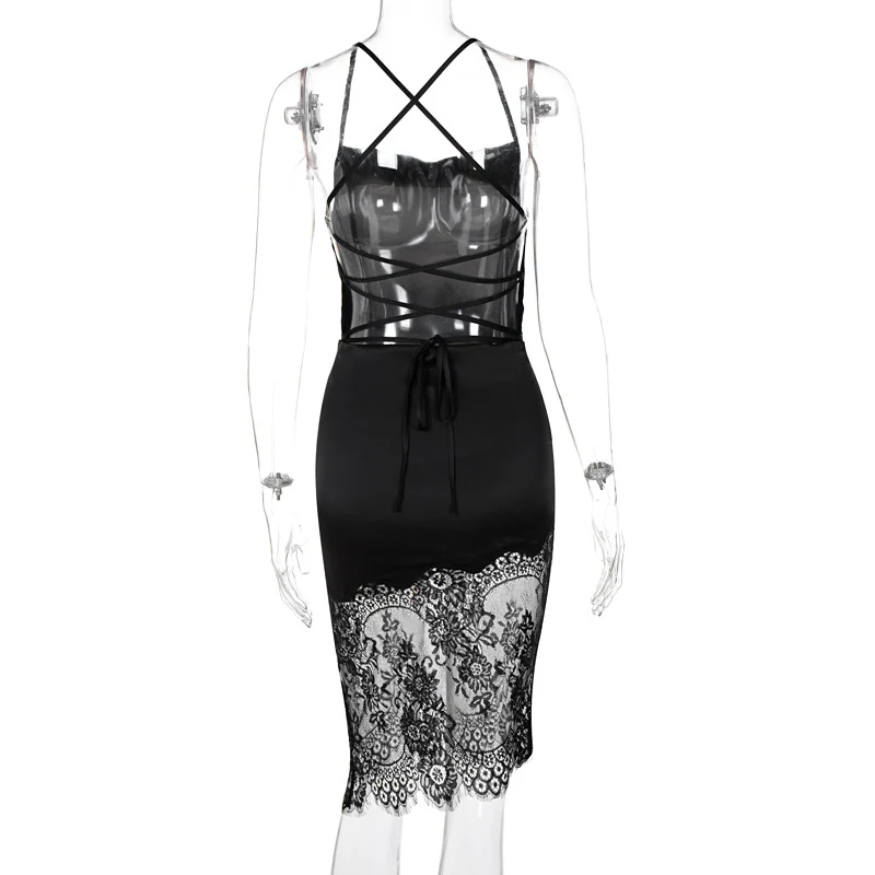 Lace up open back cowl neck satin dress - Image 5