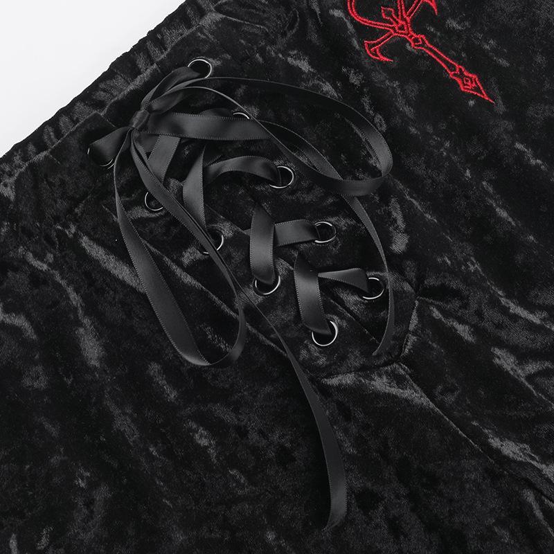 Lace up velvet embroidery medium rise pant - Image 6
