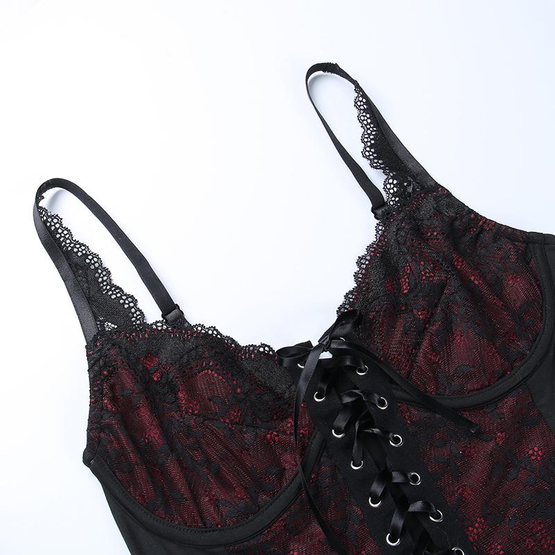 Lace v neck contrast lace up backless crop top goth Alternative Darkwave Fashion goth Emo Darkwave Fashion - Image 8