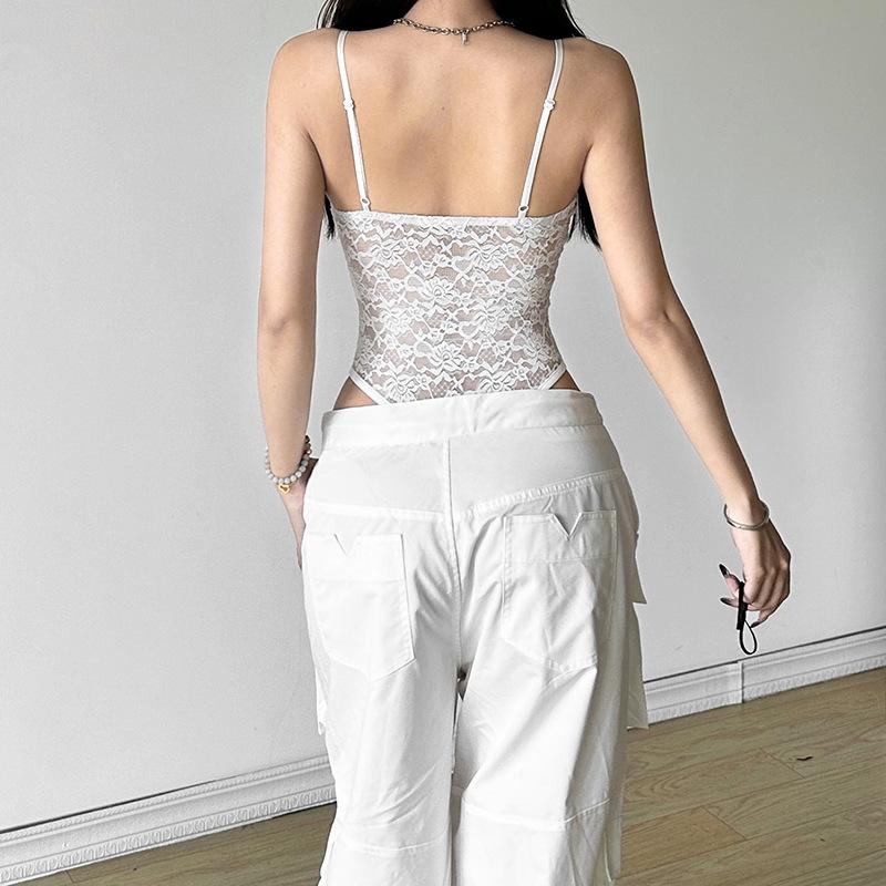 Lace v neck letter print button cami bodysuit - Image 7