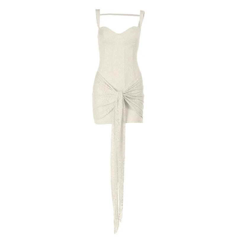 Lace v neck zip-up ruched cami mini dress - Image 2