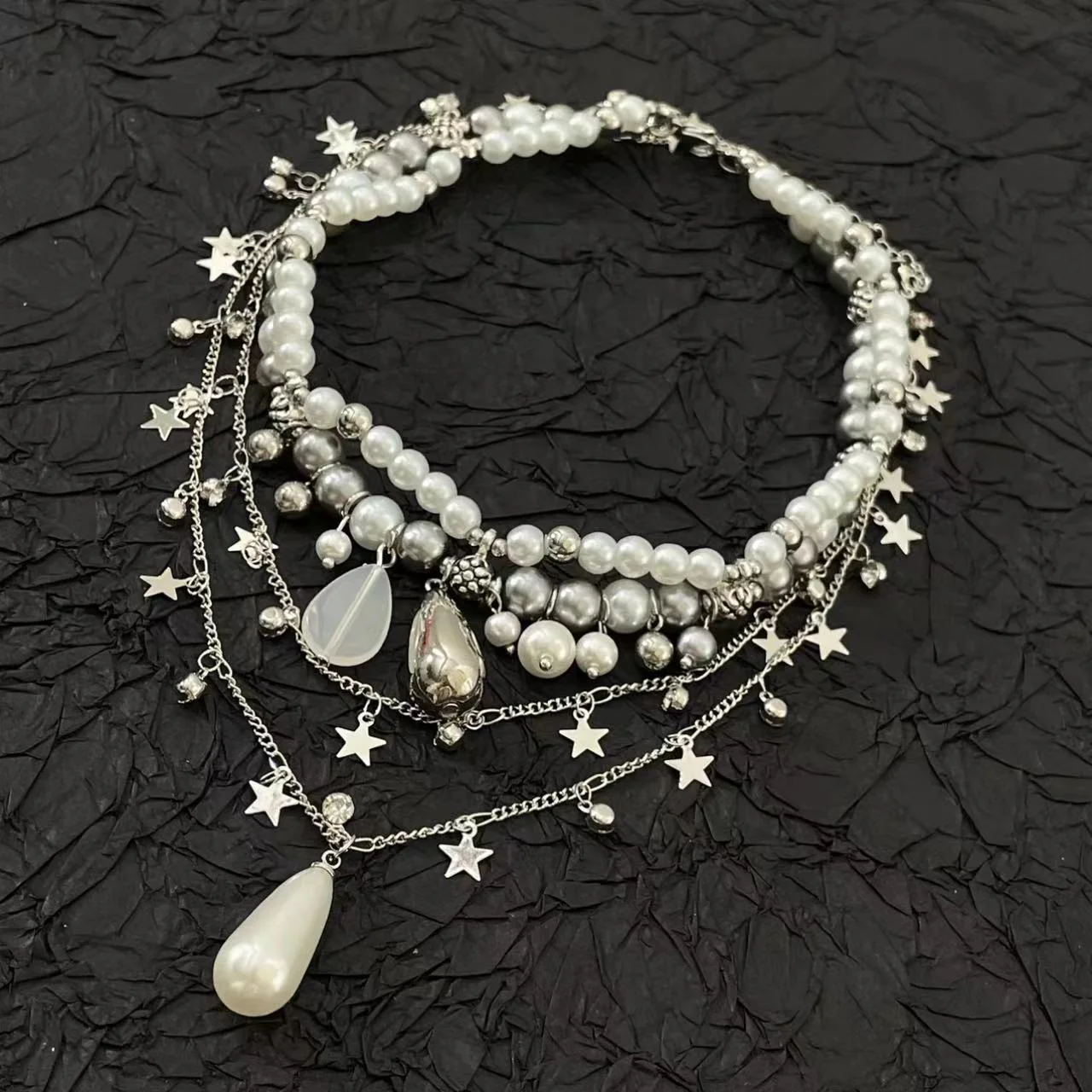Layered faux pearl pendant choker necklace - Image 3