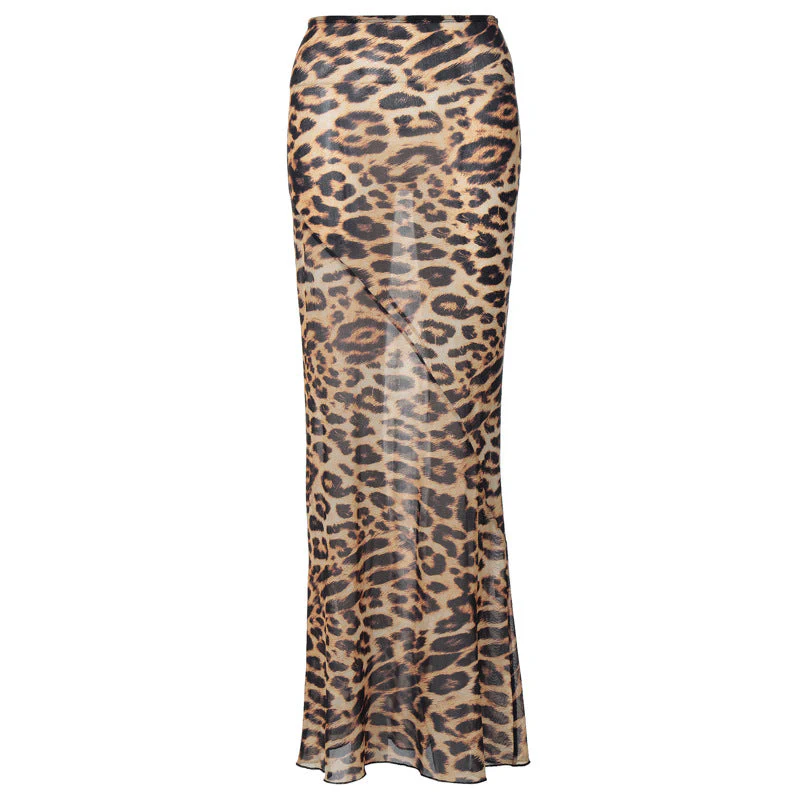 Leopard print chiffon see through maxi skirt - Image 2