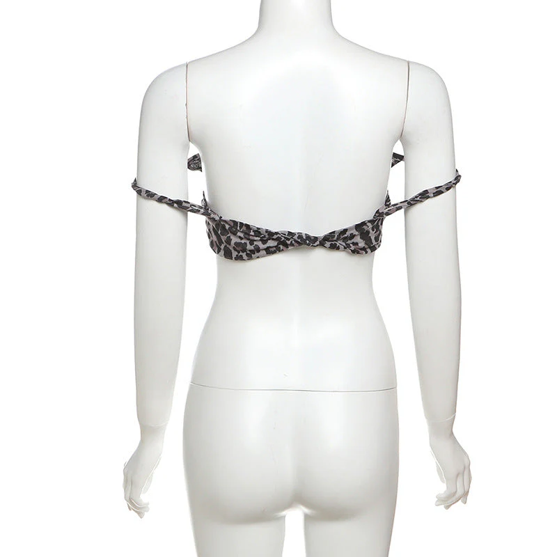 Leopard print flower applique off shoulder tube top - Image 4