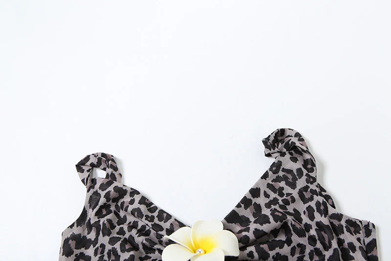 Leopard print flower applique off shoulder tube top - Image 5