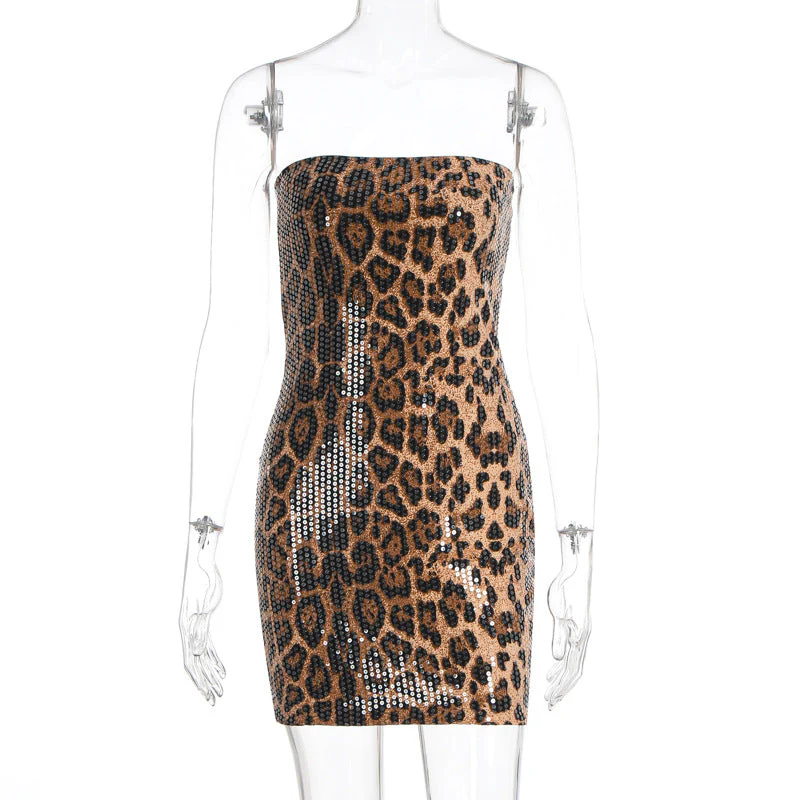 Leopard print glitter backless tube mini dress - Image 2