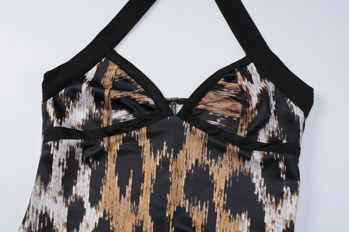 Leopard print halter v neck backless slit maxi dress - Image 5