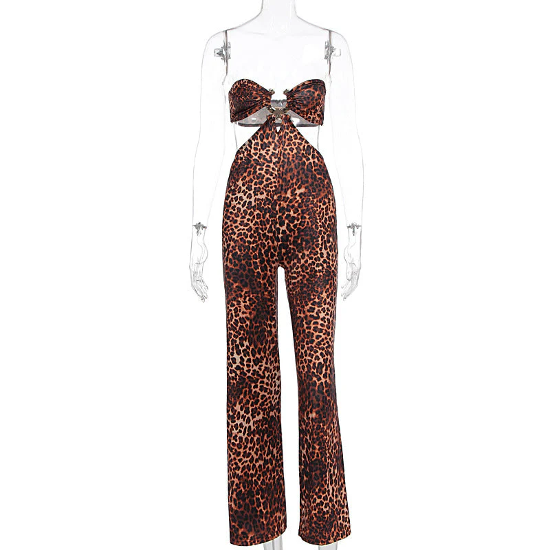 Leopard print hollow out jumpsuit - Image 3