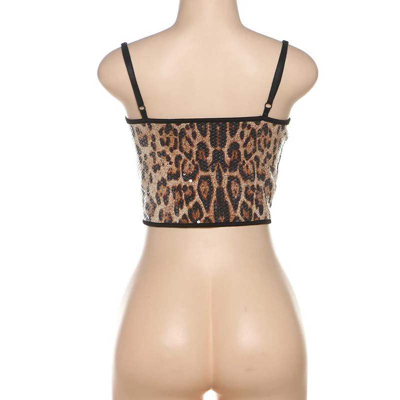 Leopard print lace hem glitter cami crop top - Image 4