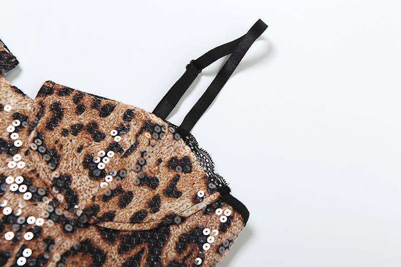 Leopard print lace hem glitter cami crop top - Image 6