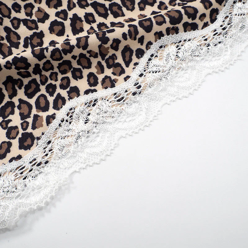 Leopard print lace hem halter v neck mini dress - Image 8
