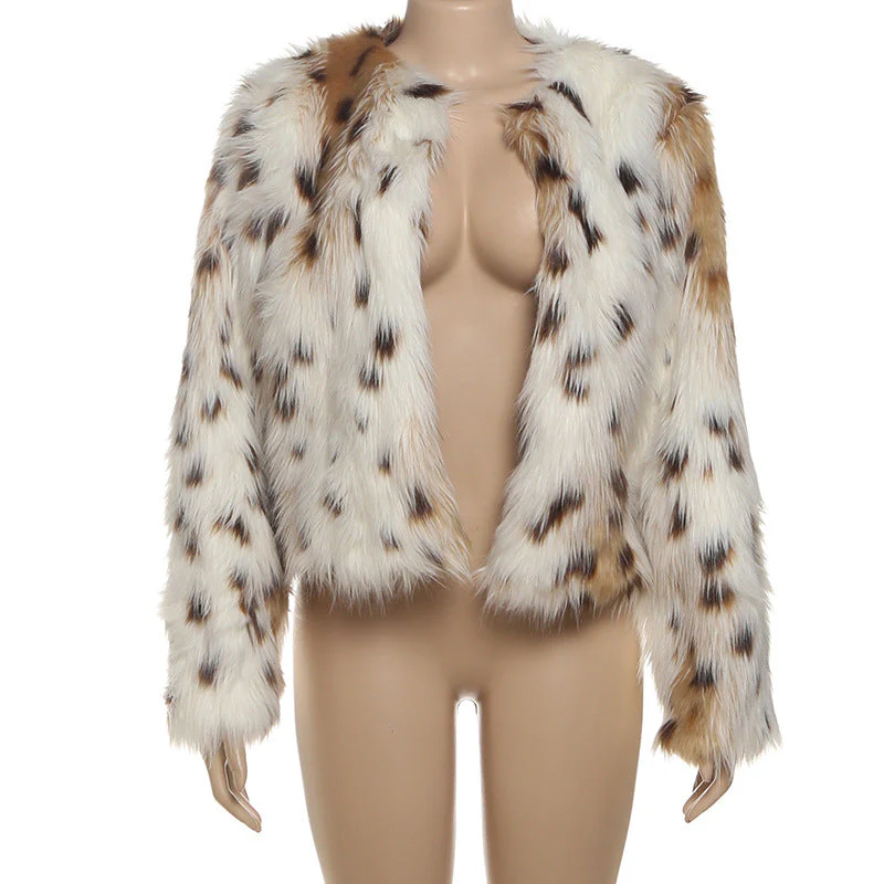 Leopard print long sleeve fluffy contrast top - Image 2