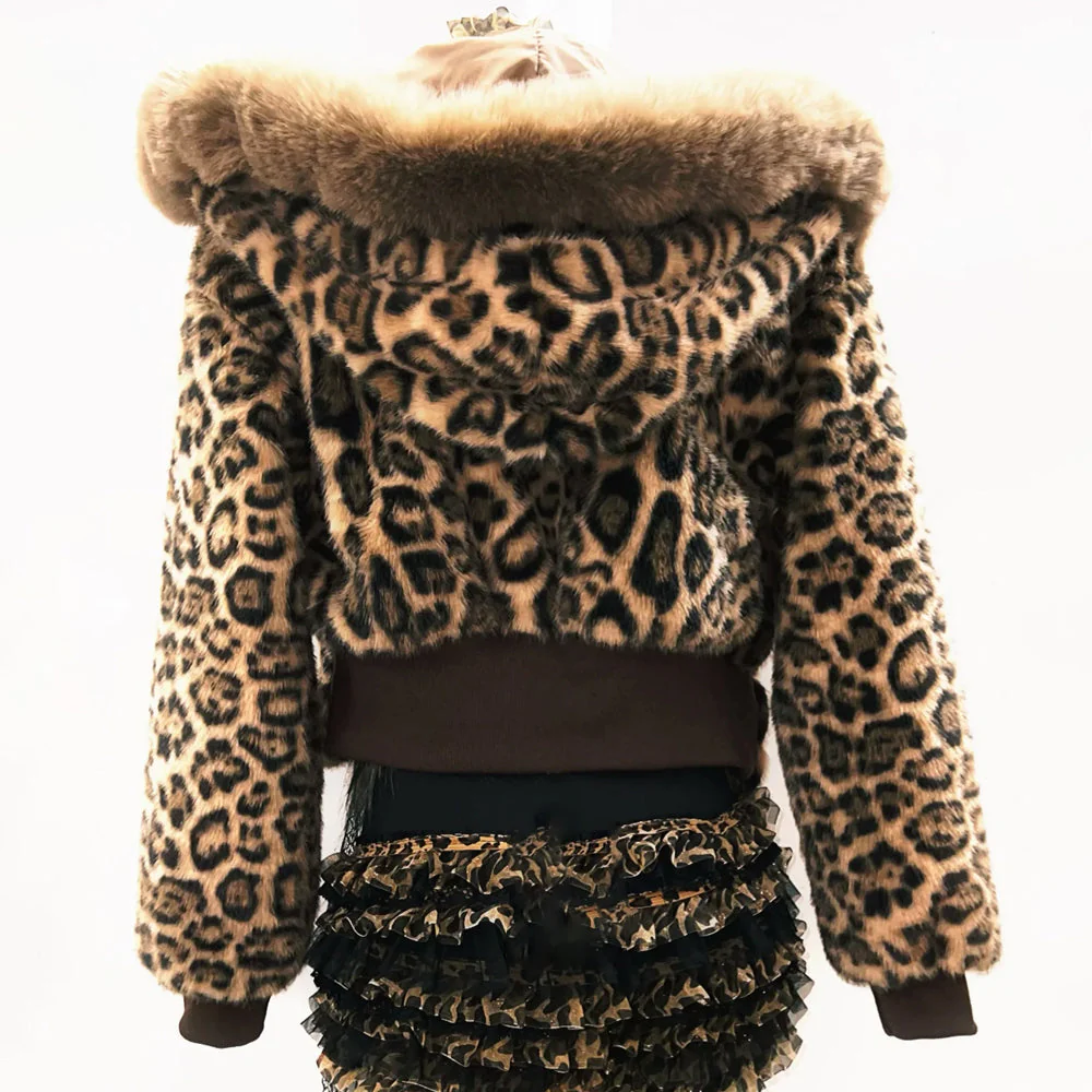 Leopard print long sleeve hoodie fluffy bowknot top - Image 4