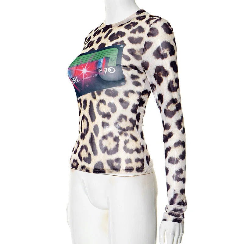 Leopard print mesh long sleeve top - Image 2