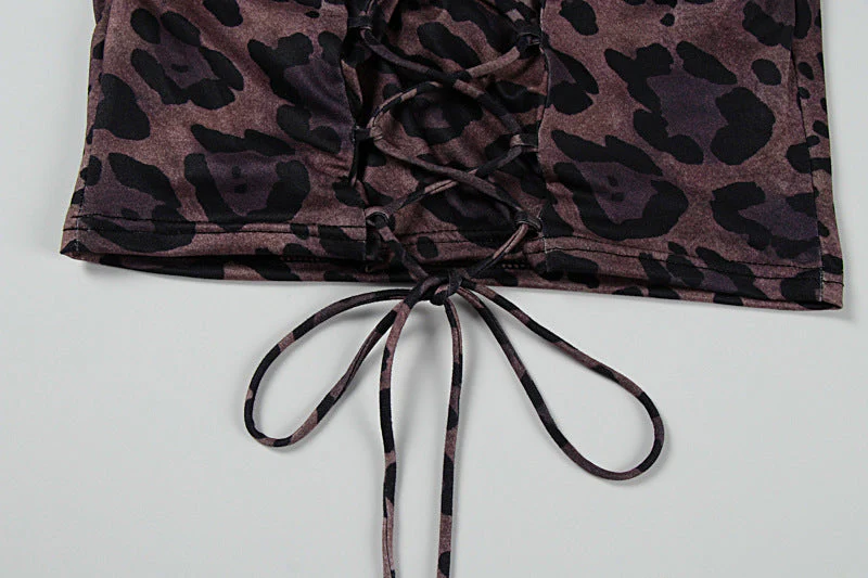 Leopard print off shoulder lace up maxi skirt set - Image 7