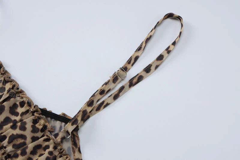 Leopard print ruffle ruched crop chiffon cami pant set - Image 6