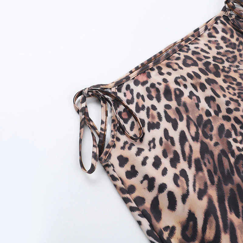 Leopard print self tie halter v neck maxi skirt set - Image 6