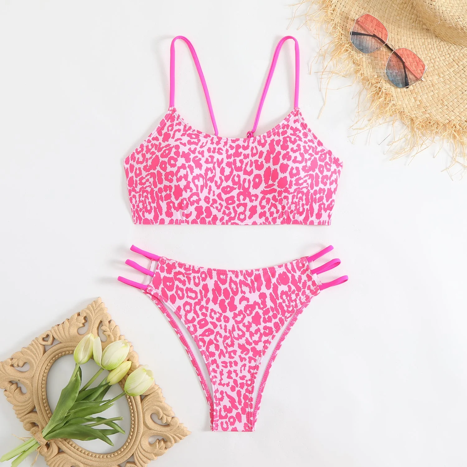 Leopard print u neck o ring cami one piece swimwear - Image 7