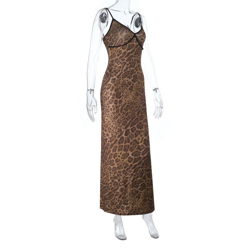 Leopard print v neck backless cami maxi dress - Image 3