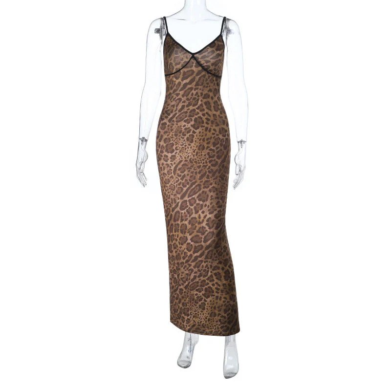 Leopard print v neck backless cami maxi dress - Image 8