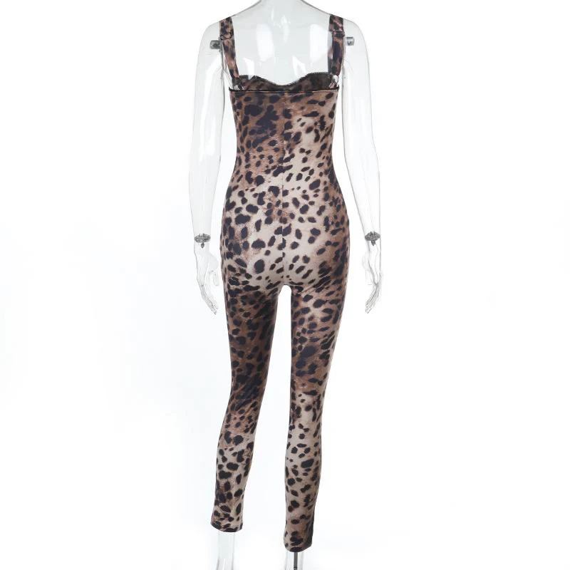 Leopard print v neck backless tank jumpsuit - Image 4