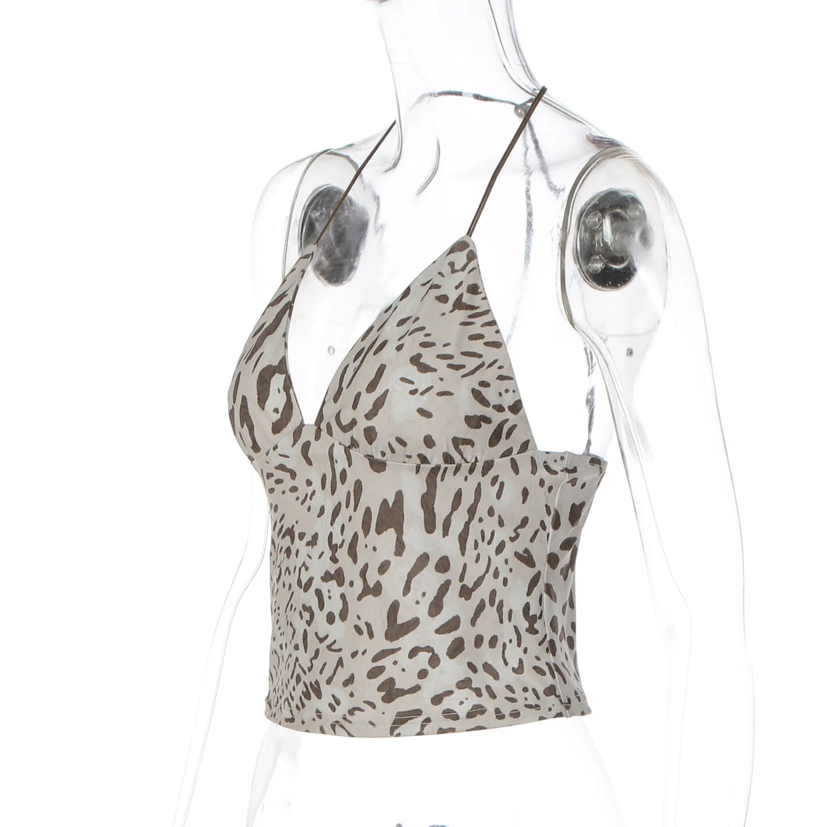 Leopard print v neck halter backless top - Image 3