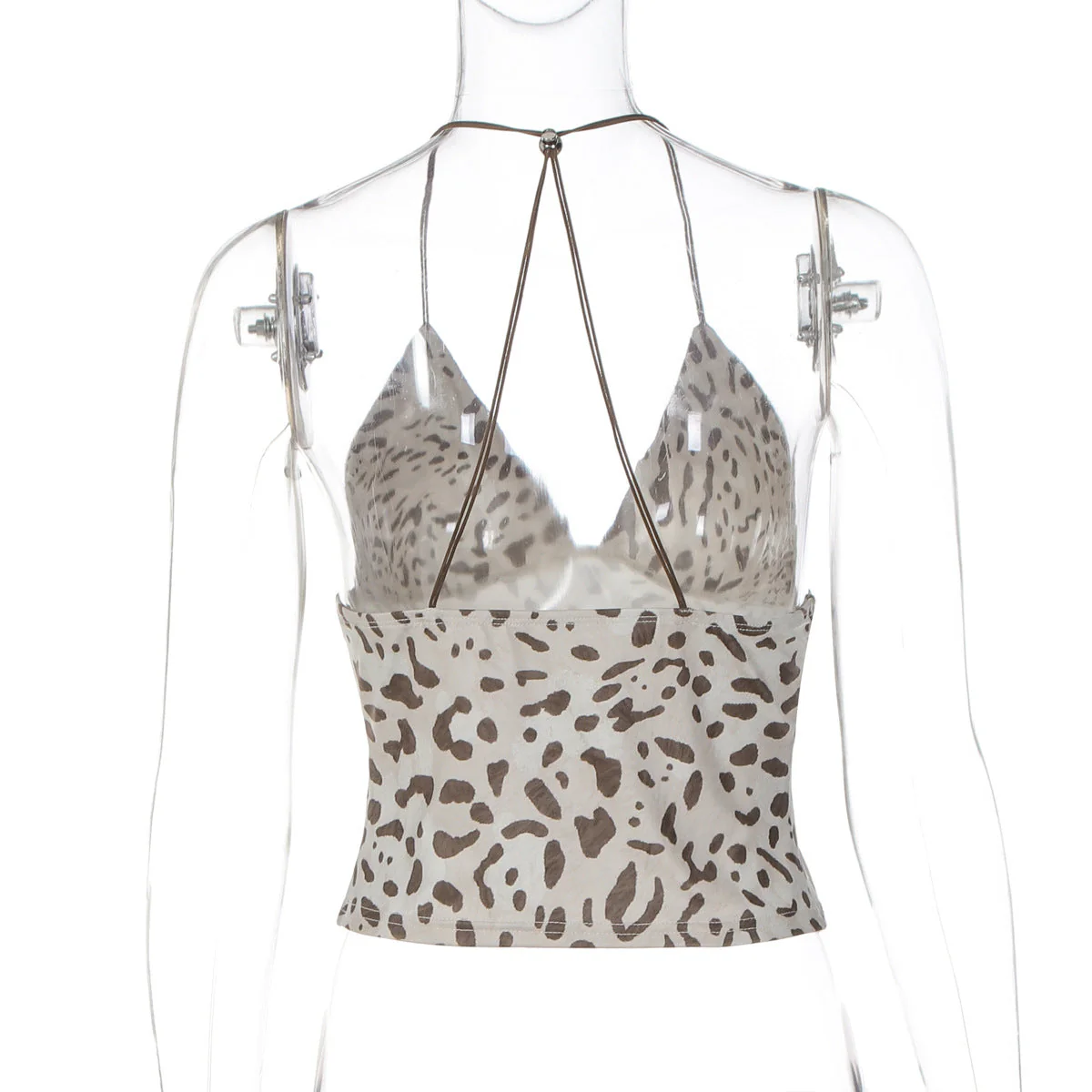 Leopard print v neck halter backless top - Image 4