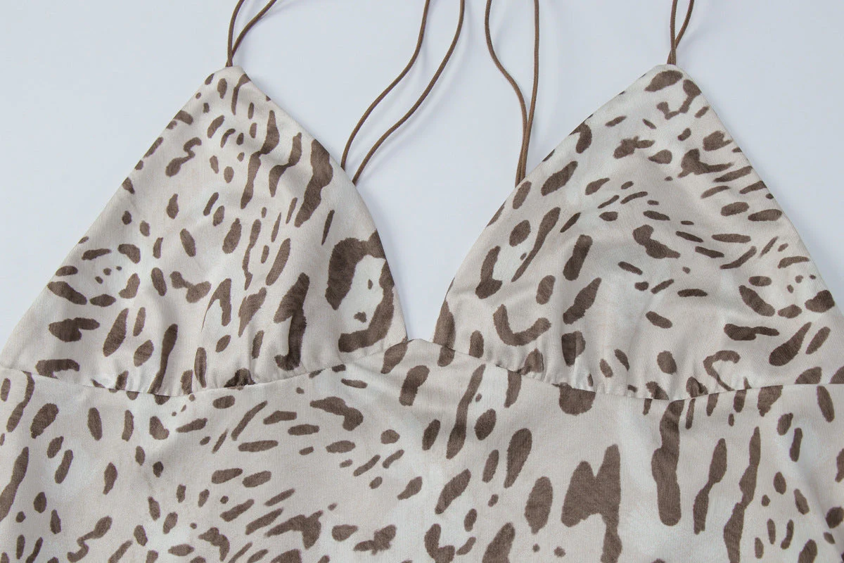 Leopard print v neck halter backless top - Image 5