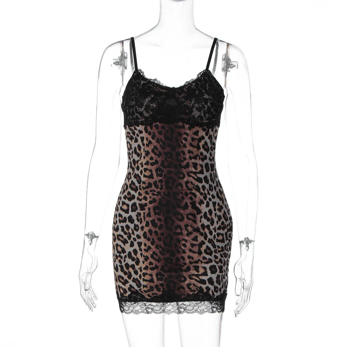 Leopard print v neck lace hem cami mini dress - Image 2