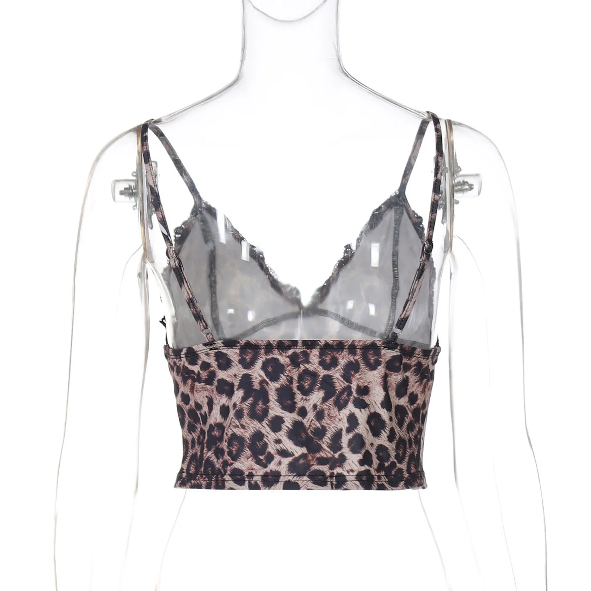 Leopard print v neck lace hem cami top - Image 4