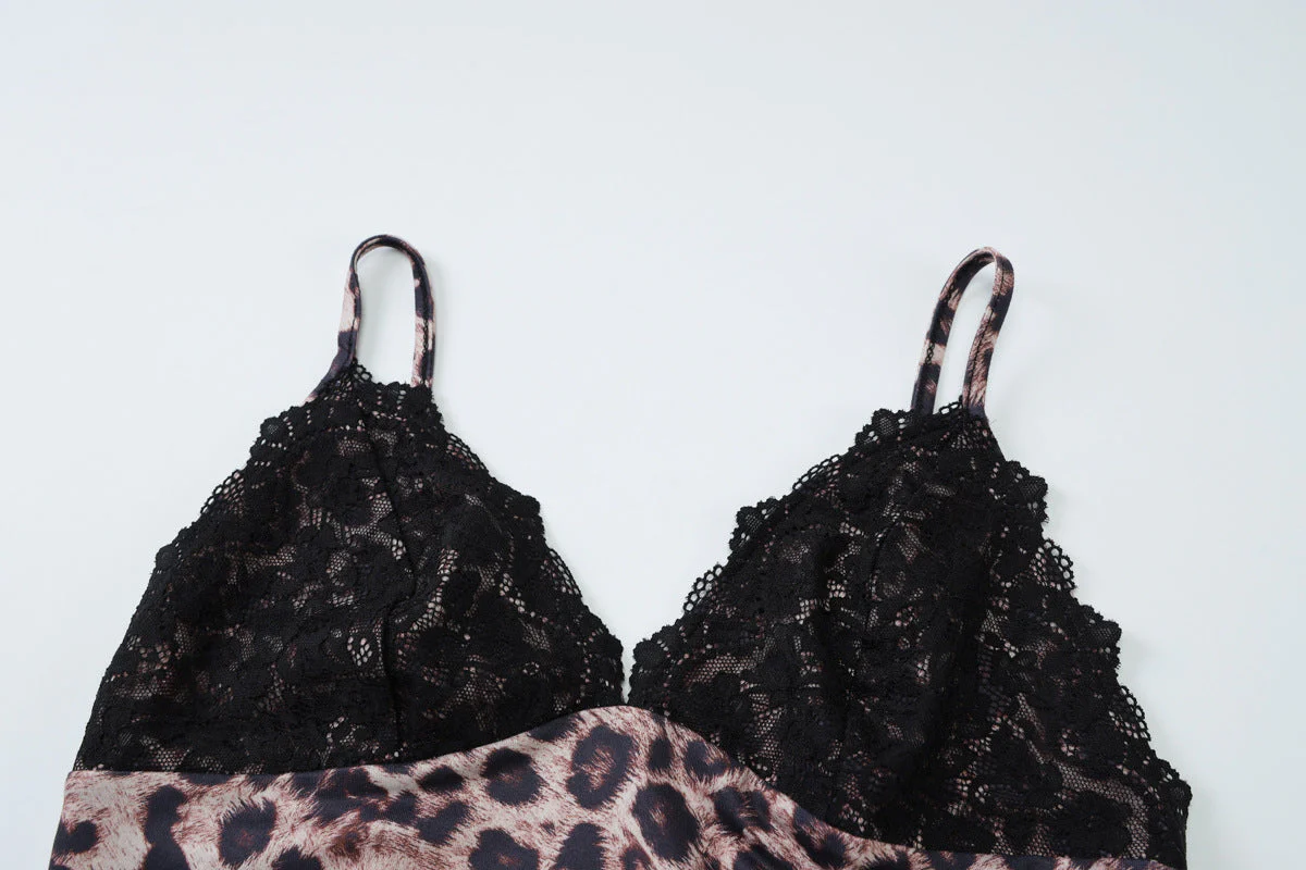 Leopard print v neck lace hem cami top - Image 5