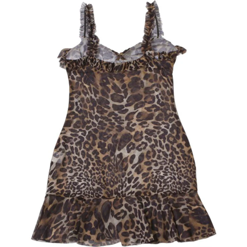 Leopard print v neck ruffle mesh cami mini dress - Image 5