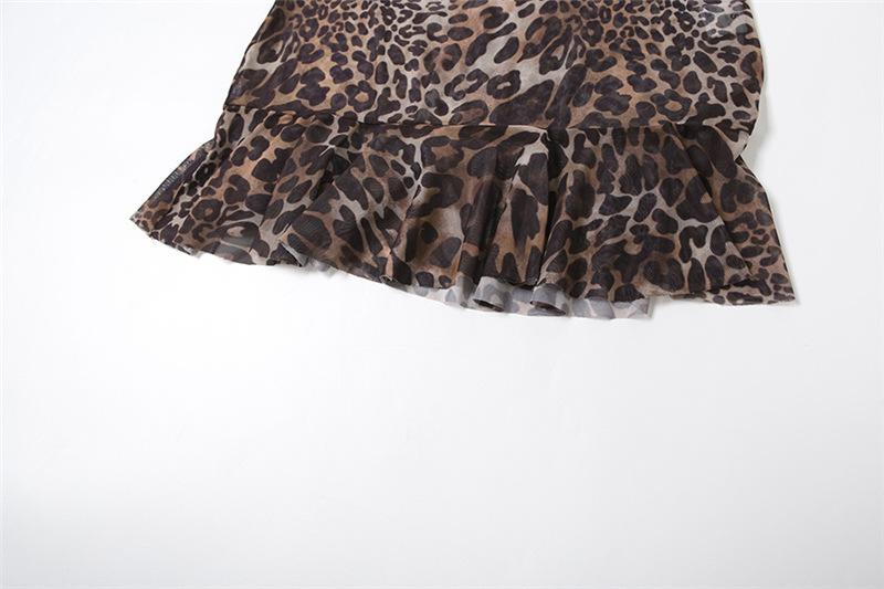 Leopard print v neck ruffle mesh cami mini dress - Image 7