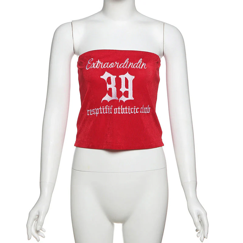 Letter embroidery backless tube top - Image 4