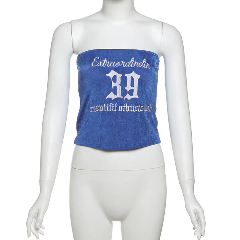 Letter embroidery backless tube top - Image 7
