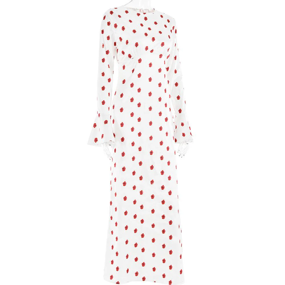 Long flared sleeve flower print zip-up maxi dress - Image 3
