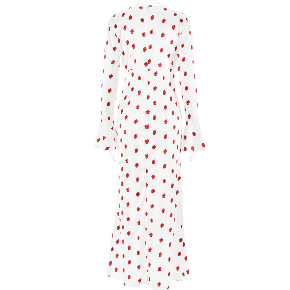 Long flared sleeve flower print zip-up maxi dress - Image 4