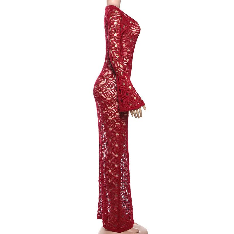 Long flared sleeve hollow out maxi dress - Image 3