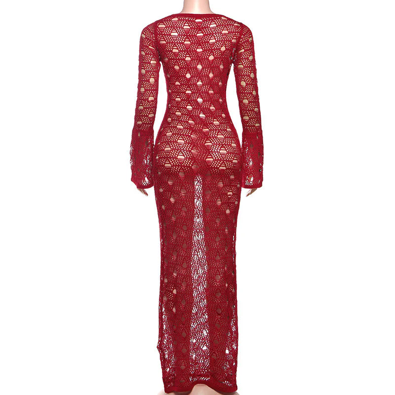 Long flared sleeve hollow out maxi dress - Image 4