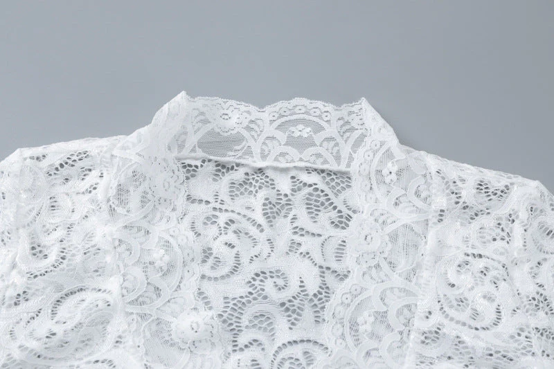 Long flared sleeve lace v neck see through top - Image 8