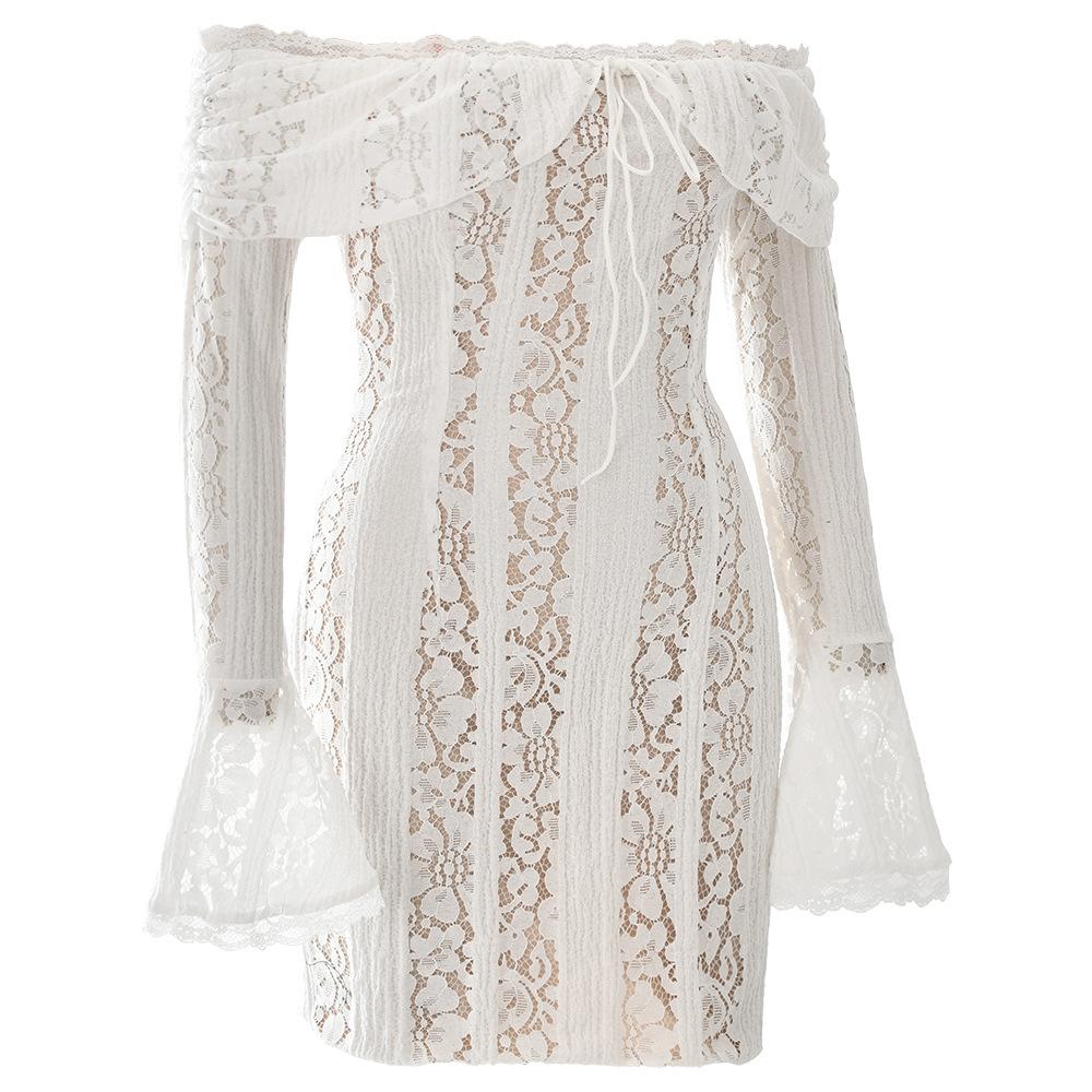 Long flared sleeve off shoulder lace mini dress - Image 2