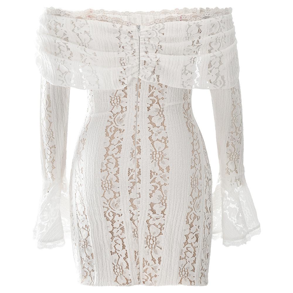 Long flared sleeve off shoulder lace mini dress - Image 3