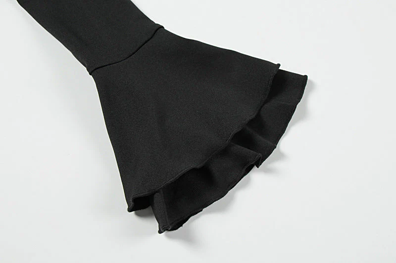 Long flared sleeve ruffle lace up solid mini dress - Image 13