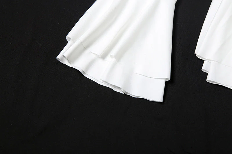 Long flared sleeve ruffle v neck self tie mini dress - Image 6