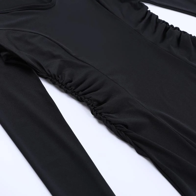 Long flared sleeve solid v neck ruched maxi dress - Image 5