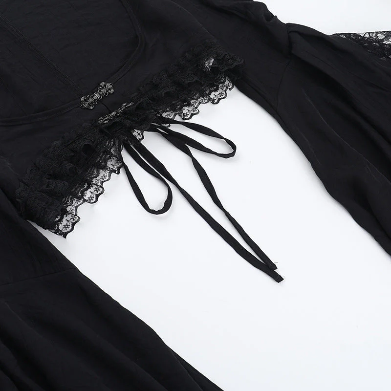 Long flared sleeve lace hem shrug top - Image 5