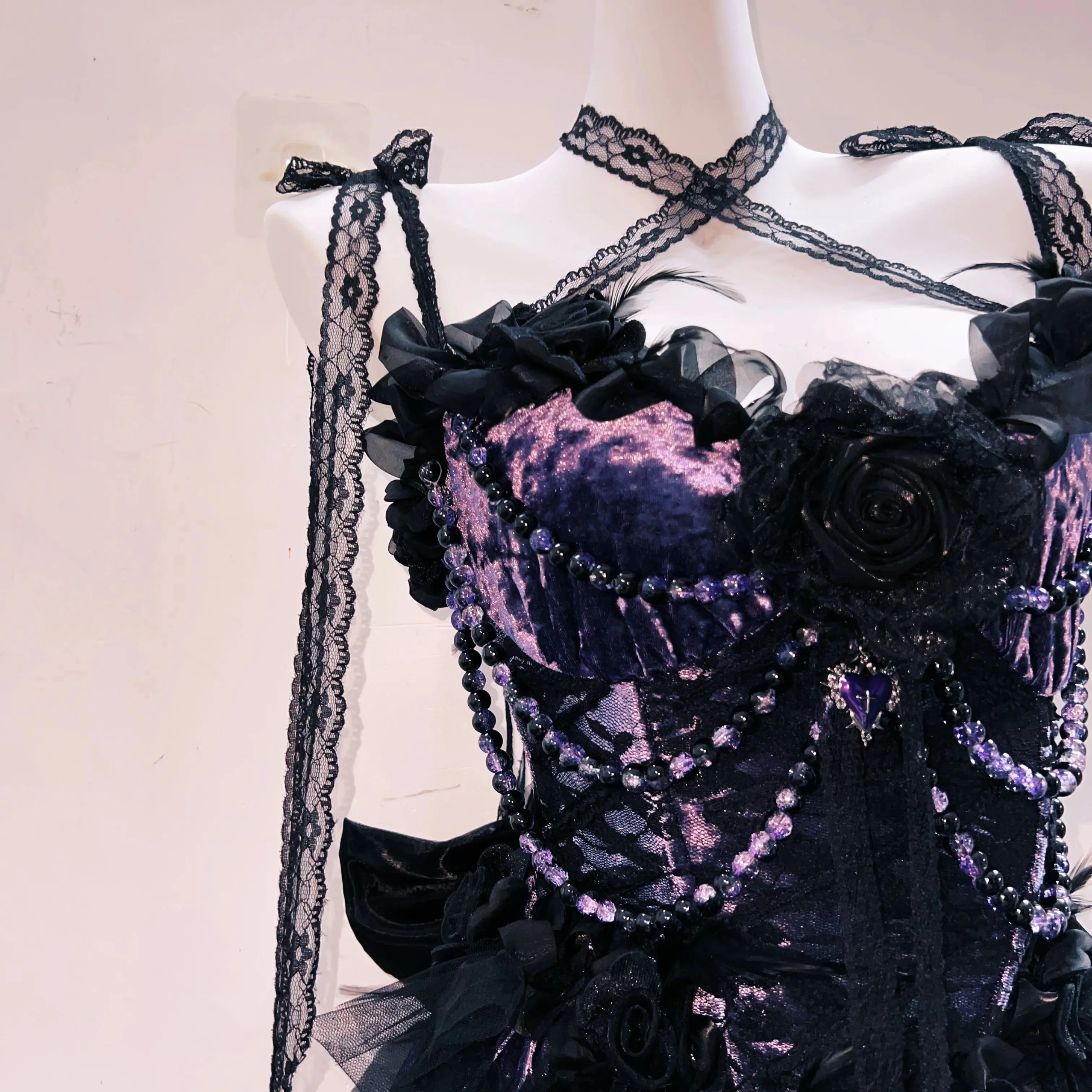 Long sleeve beaded flower applique cami mini dress - Image 3