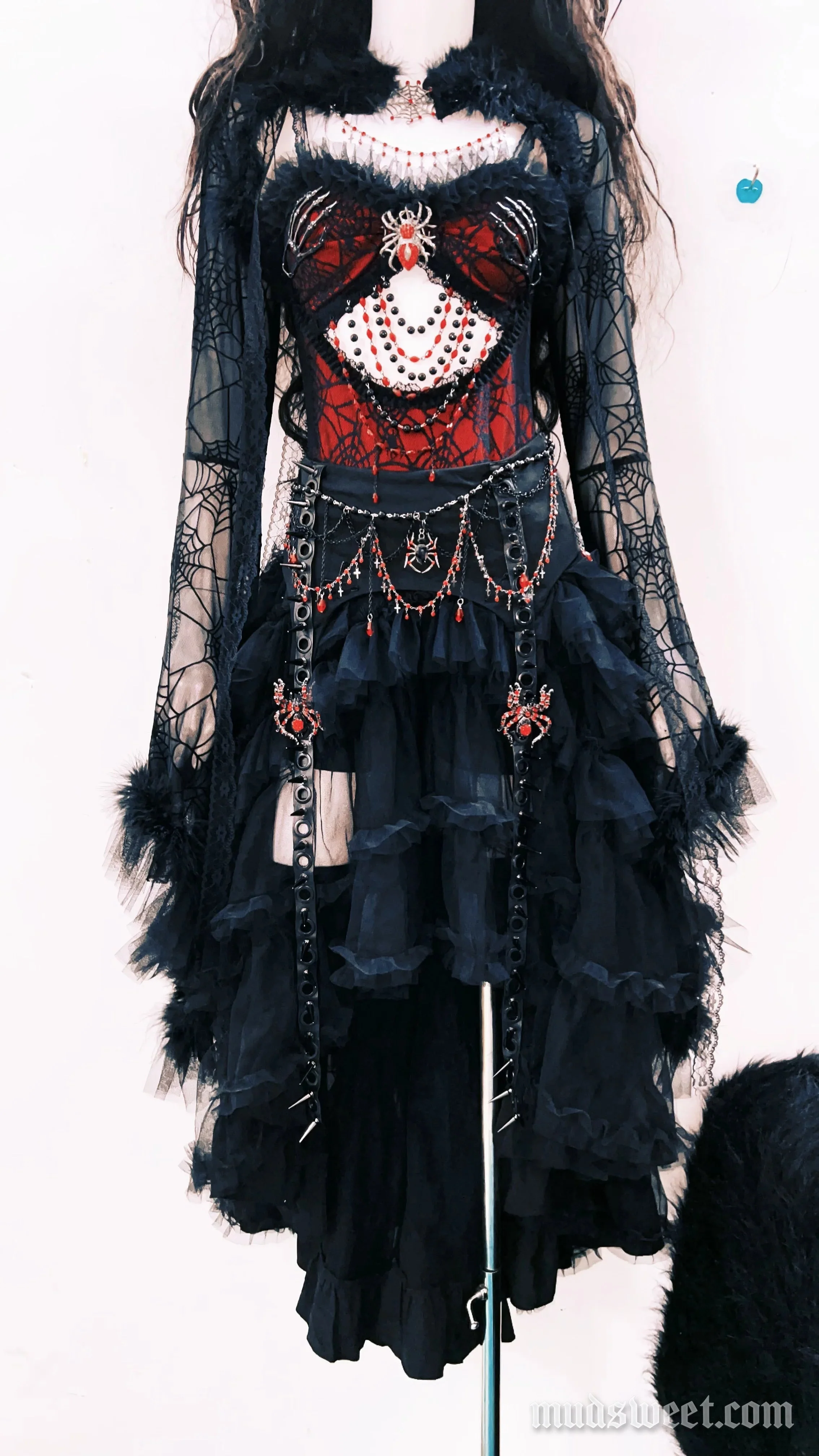 Long sleeve beaded spider applique midi skirt set - Image 5