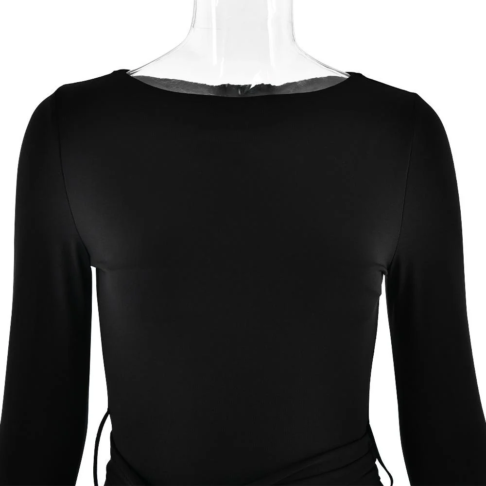 Long sleeve bowknot ruched knotted mini dress - Image 8