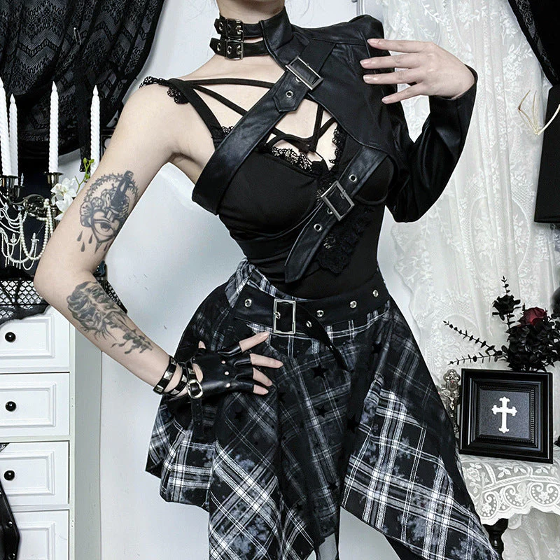 Long sleeve buckle PU leather top - Image 2